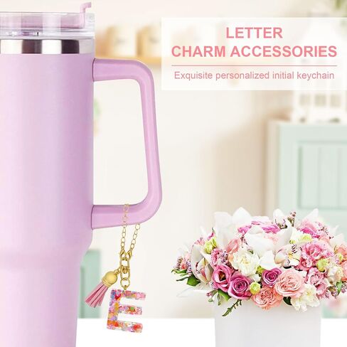 إكسسوارات قلب وردي من KOLODOGO لكأس ستانلي، قطعتان من السلسلة الأولية مع ملصق حروف، حلية حروف للنساء والفتيات in Kuwait