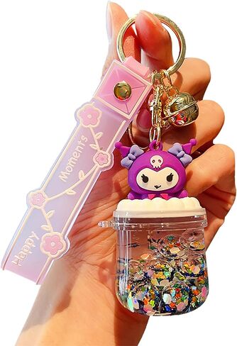 YAOYAO الكرتون الإبداعية السائل الرمال المتحركة العائمة محظوظ زجاجة المفاتيح Keyrings، لطيف فتاة والنساء هدية in Kuwait