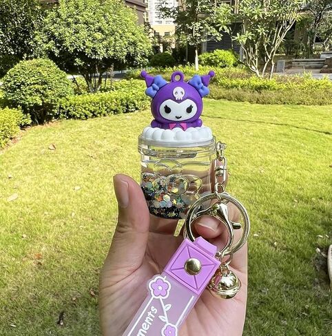 YAOYAO الكرتون الإبداعية السائل الرمال المتحركة العائمة محظوظ زجاجة المفاتيح Keyrings، لطيف فتاة والنساء هدية in Kuwait