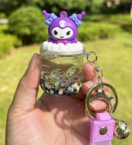 YAOYAO الكرتون الإبداعية السائل الرمال المتحركة العائمة محظوظ زجاجة المفاتيح Keyrings، لطيف فتاة والنساء هدية in Kuwait