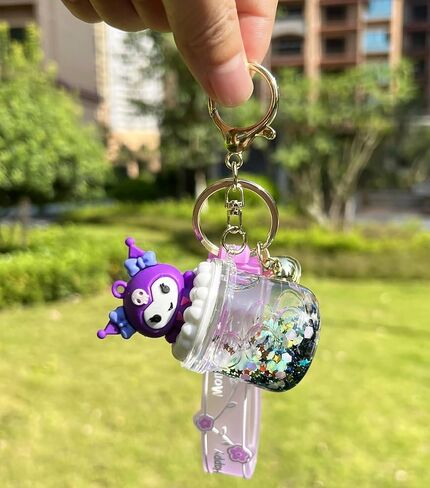 YAOYAO الكرتون الإبداعية السائل الرمال المتحركة العائمة محظوظ زجاجة المفاتيح Keyrings، لطيف فتاة والنساء هدية in Kuwait