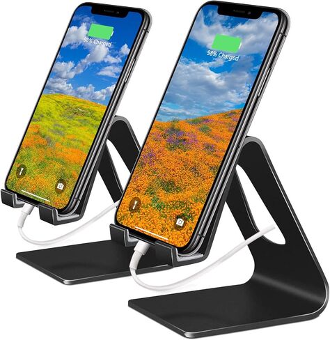 COOLOO Cell Phone Stand,【2 Pack】 Mobile Phone Anti-Skid Holder, Cradle, Dock Compatible Android Smartphone, Phone 13 12 Promax Mini 11 Pro Max Xs Xr X 8 7 6 6s Plus 5s, Accessories Desk - Black… in Saudi Arabia