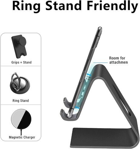 COOLOO Cell Phone Stand,【2 Pack】 Mobile Phone Anti-Skid Holder, Cradle, Dock Compatible Android Smartphone, Phone 13 12 Promax Mini 11 Pro Max Xs Xr X 8 7 6 6s Plus 5s, Accessories Desk - Black… in Saudi Arabia