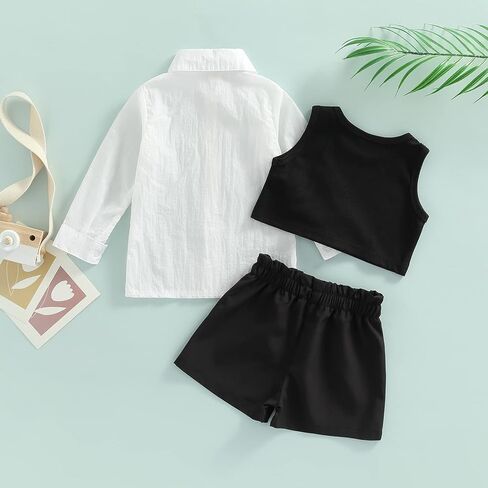Toddler Girls Summer Clothes Set Sleeveless Crop Tops Vest+White Shirt+Elastic Waist Drawstring Shorts Outfits 1-6Y in Saudi Arabia