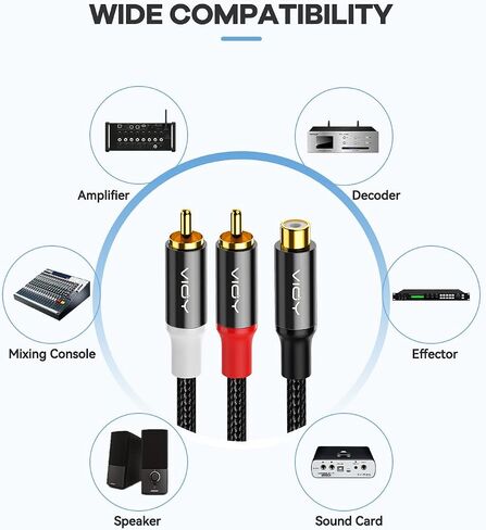 VIOY RCA Cable,1 RCA Female to 2 RCA Male Short Y Splitter Nylon Braided Extension Stereo Audio Y Adapter for Subwoofer, AV Receiver,Home Theater, Hi-Fi… in Saudi Arabia