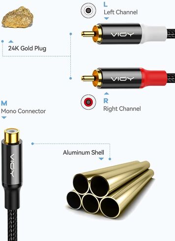 VIOY RCA Cable,1 RCA Female to 2 RCA Male Short Y Splitter Nylon Braided Extension Stereo Audio Y Adapter for Subwoofer, AV Receiver,Home Theater, Hi-Fi… in Saudi Arabia