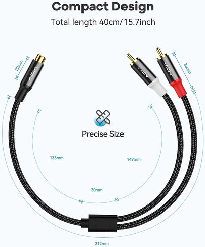 VIOY RCA Cable,1 RCA Female to 2 RCA Male Short Y Splitter Nylon Braided Extension Stereo Audio Y Adapter for Subwoofer, AV Receiver,Home Theater, Hi-Fi… in Saudi Arabia