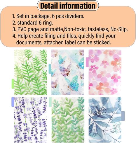 Framendino, 12 Pack Binder Index Dividers A5 Plastic Insertable Binder Index Page Tab Floral Binder Dividers with Stickers for 6 Rings Notebooks Diary Journal Planner in Saudi Arabia