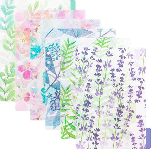 Framendino, 12 Pack Binder Index Dividers A5 Plastic Insertable Binder Index Page Tab Floral Binder Dividers with Stickers for 6 Rings Notebooks Diary Journal Planner in Saudi Arabia