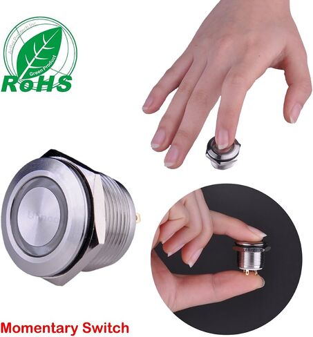 Ulincos® مفتاح ضغط مؤقت U19D1 1NO SPST غلاف من الفولاذ المقاوم للصدأ فضي مع حلقة LED بيضاء مناسبة لحزمة ثقب التركيب 19 مم 3/4 بوصة مع المقاوم in Kuwait