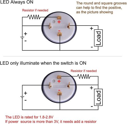 Ulincos® مفتاح ضغط مؤقت U19D1 1NO SPST غلاف من الفولاذ المقاوم للصدأ فضي مع حلقة LED بيضاء مناسبة لحزمة ثقب التركيب 19 مم 3/4 بوصة مع المقاوم in Kuwait