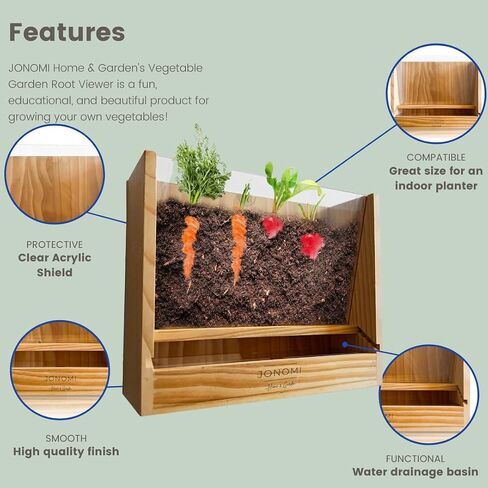 JONOMI Home & Garden ™ عارض جذور الخضروات - زارع داخلي مع نافذة لمشاهدة الجذور أثناء نموها - مثالي للمعلمين والآباء والأجداد - مشروع علمي جذاب للأطفال والطلاب in Saudi Arabia