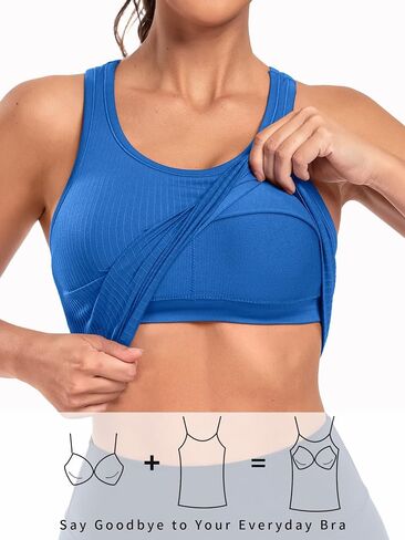 ATTRACO Workout Crop Tops for Women with Built in Bra U Neck Ribbed Seamless Yoga Tank Tight Fit in Saudi Arabia