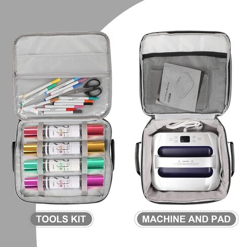 حقيبة حمل مزدوجة الطبقات متوافقة مع Cricut EasyPress 2/3(12x10 و9x9) أو غيرها من آلات الضغط الحراري مقاس 10x10 بوصة، حقيبة تخزين مع جيوب للأدوات والملحقات الحرفية، حصيرة سهلة الضغط باللون الرمادي in Kuwait