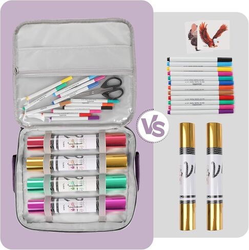 حقيبة حمل مزدوجة الطبقات متوافقة مع Cricut EasyPress 2/3(12x10 و9x9) أو غيرها من آلات الضغط الحراري مقاس 10x10 بوصة، حقيبة تخزين مع جيوب للأدوات والملحقات الحرفية، حصيرة سهلة الضغط باللون الأرجواني in Kuwait