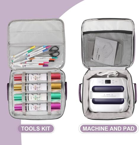 حقيبة حمل مزدوجة الطبقات متوافقة مع Cricut EasyPress 2/3(12x10 و9x9) أو غيرها من آلات الضغط الحراري مقاس 10x10 بوصة، حقيبة تخزين مع جيوب للأدوات والملحقات الحرفية، حصيرة سهلة الضغط باللون الأرجواني in Kuwait