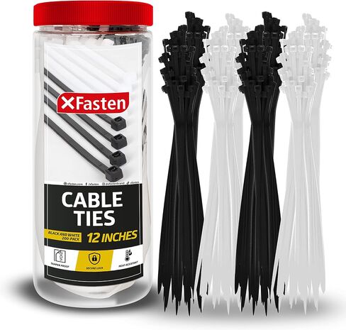 XFasten Strong Zip Cable Ties Heavy Duty, 8" & 12" Cable Tie Assortment, 200 PCS Cable Management Home Office Must Haves, Multicolor & Black Cable Ties, Self-Locking Computer Cable Ties Outdoor/Indoor in Saudi Arabia