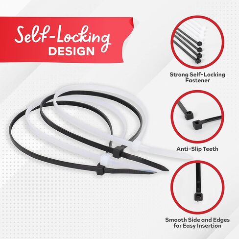 XFasten Strong Zip Cable Ties Heavy Duty, 8" & 12" Cable Tie Assortment, 200 PCS Cable Management Home Office Must Haves, Multicolor & Black Cable Ties, Self-Locking Computer Cable Ties Outdoor/Indoor in Saudi Arabia