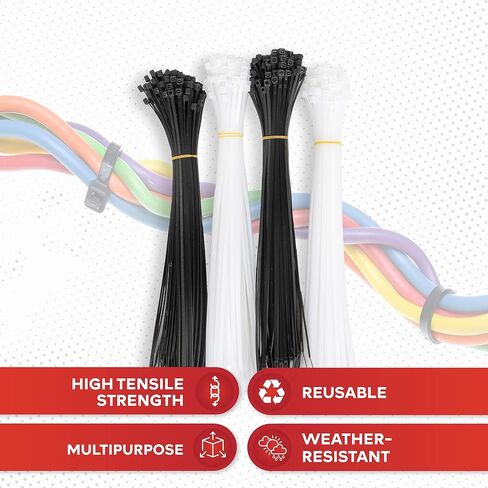 XFasten Strong Zip Cable Ties Heavy Duty, 8" & 12" Cable Tie Assortment, 200 PCS Cable Management Home Office Must Haves, Multicolor & Black Cable Ties, Self-Locking Computer Cable Ties Outdoor/Indoor in Saudi Arabia