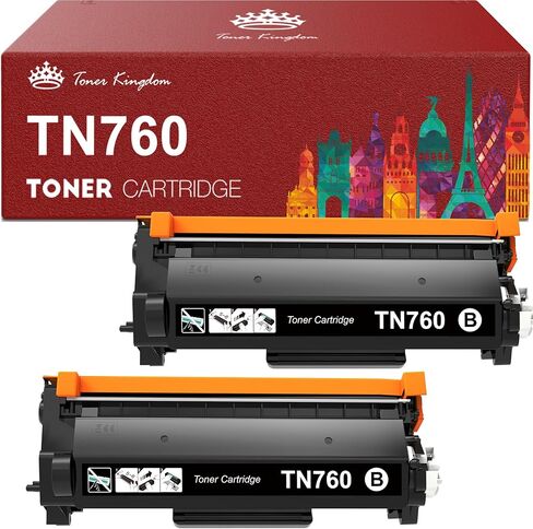 خرطوشة حبر تونر كينجدوم TN760 بديلة متوافقة لطابعة حبر Brother TN760 TN-760 TN 760 TN730 لطابعة الحبر HL-L2350DW HL-L2395DW HL-L2370DW DCP-L2550DW MFC-L2710DW (أسود، عبوتان) in Kuwait