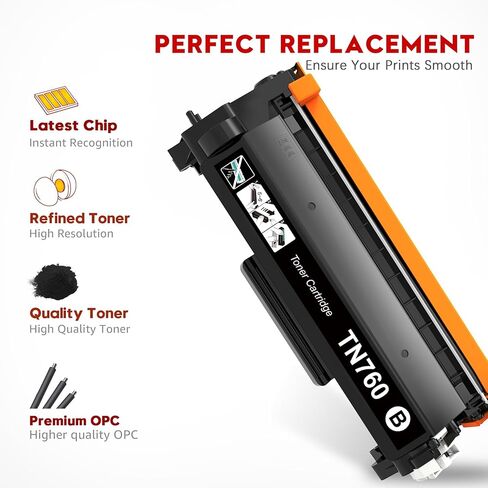 خرطوشة حبر تونر كينجدوم TN760 بديلة متوافقة لطابعة حبر Brother TN760 TN-760 TN 760 TN730 لطابعة الحبر HL-L2350DW HL-L2395DW HL-L2370DW DCP-L2550DW MFC-L2710DW (أسود، عبوتان) in Kuwait