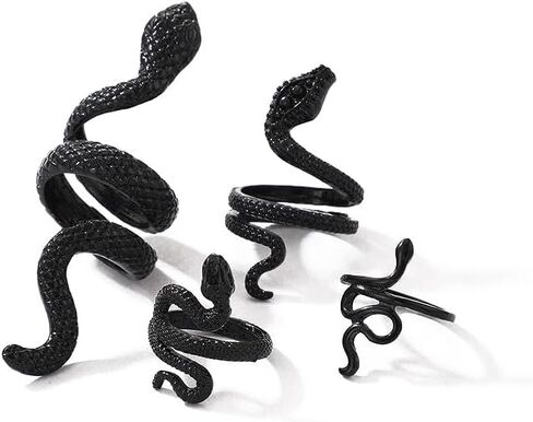 Caiyao Gold Snake Ring Open Adjustable Punk Vintage Goth Silver Snake Knuckle Rings for Women Boho Statement Biker Stackable Phoenix Ring Black Snake Reptile Serpent Band Ring Girls Jewelry in Saudi Arabia
