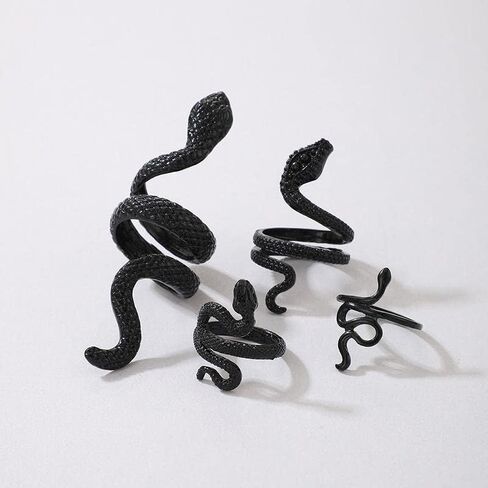 Caiyao Gold Snake Ring Open Adjustable Punk Vintage Goth Silver Snake Knuckle Rings for Women Boho Statement Biker Stackable Phoenix Ring Black Snake Reptile Serpent Band Ring Girls Jewelry in Saudi Arabia