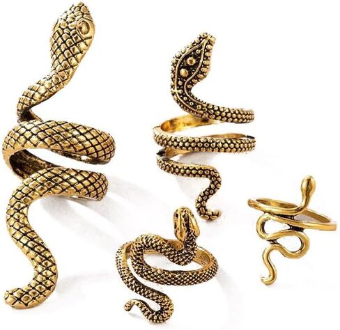 Caiyao Gold Snake Ring Open Adjustable Punk Vintage Goth Silver Snake Knuckle Rings for Women Boho Statement Biker Stackable Phoenix Ring Black Snake Reptile Serpent Band Ring Girls Jewelry in Saudi Arabia