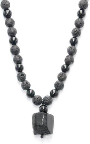 Black Tourmaline Necklace for Men - Tourmaline Lava Rock Healing Crystals Beaded Necklace for Essential Oils Diffuser, Mens Anniversary Birthday Fathers Day Energy Balancing Spiritual Jewelry Gifts in Kuwait