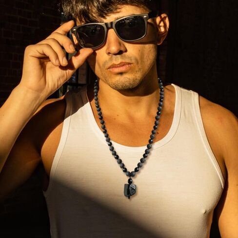 Black Tourmaline Necklace for Men - Tourmaline Lava Rock Healing Crystals Beaded Necklace for Essential Oils Diffuser, Mens Anniversary Birthday Fathers Day Energy Balancing Spiritual Jewelry Gifts in Kuwait