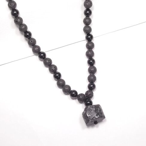 Black Tourmaline Necklace for Men - Tourmaline Lava Rock Healing Crystals Beaded Necklace for Essential Oils Diffuser, Mens Anniversary Birthday Fathers Day Energy Balancing Spiritual Jewelry Gifts in Kuwait