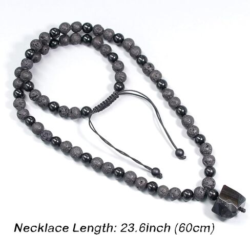 Black Tourmaline Necklace for Men - Tourmaline Lava Rock Healing Crystals Beaded Necklace for Essential Oils Diffuser, Mens Anniversary Birthday Fathers Day Energy Balancing Spiritual Jewelry Gifts in Kuwait