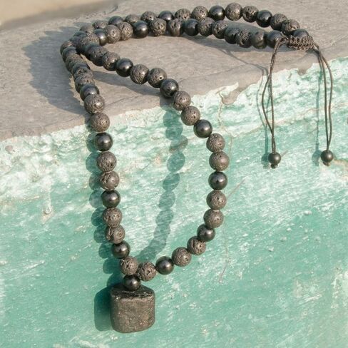 Black Tourmaline Necklace for Men - Tourmaline Lava Rock Healing Crystals Beaded Necklace for Essential Oils Diffuser, Mens Anniversary Birthday Fathers Day Energy Balancing Spiritual Jewelry Gifts in Kuwait