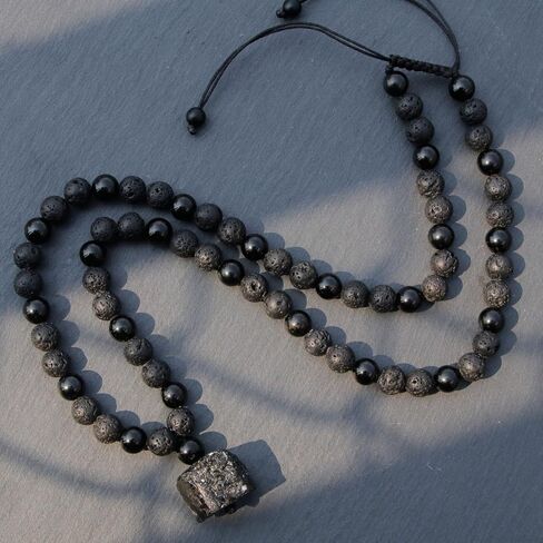 Black Tourmaline Necklace for Men - Tourmaline Lava Rock Healing Crystals Beaded Necklace for Essential Oils Diffuser, Mens Anniversary Birthday Fathers Day Energy Balancing Spiritual Jewelry Gifts in Kuwait