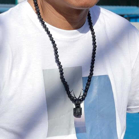 Black Tourmaline Necklace for Men - Tourmaline Lava Rock Healing Crystals Beaded Necklace for Essential Oils Diffuser, Mens Anniversary Birthday Fathers Day Energy Balancing Spiritual Jewelry Gifts in Kuwait