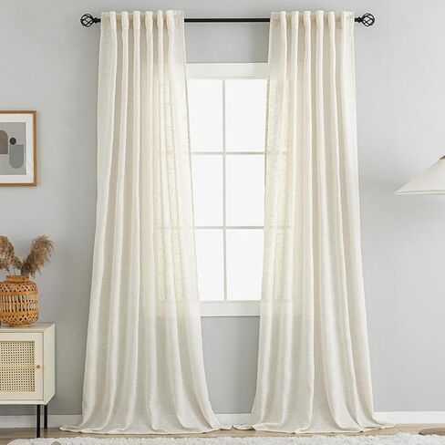 VOILYBIRD Thick Linen Texture Curtains 63 Inches Long for Bedroom, Rustic Farmhouse Drapes Light Filtering Semi Sheer 2 Panels, Back Tab & Rod Pocket, 52x63, Beige in Saudi Arabia