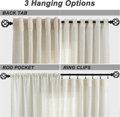 VOILYBIRD Thick Linen Texture Curtains 63 Inches Long for Bedroom, Rustic Farmhouse Drapes Light Filtering Semi Sheer 2 Panels, Back Tab & Rod Pocket, 52x63, Beige in Saudi Arabia