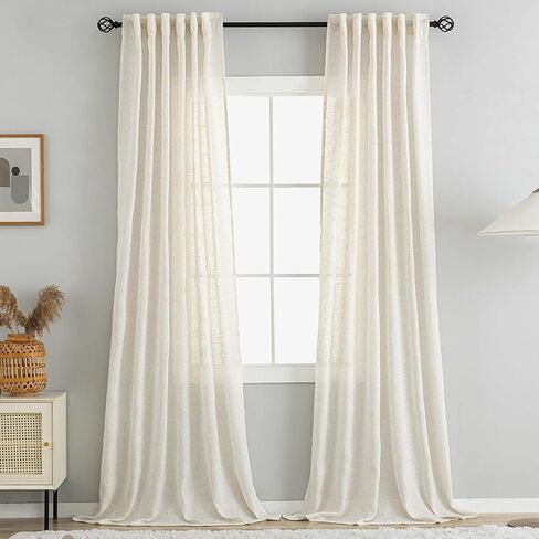 VOILYBIRD Thick Linen Texture Curtains 63 Inches Long for Bedroom, Rustic Farmhouse Drapes Light Filtering Semi Sheer 2 Panels, Back Tab & Rod Pocket, 52x63, Beige in Saudi Arabia