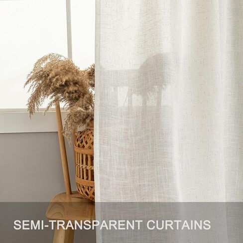 VOILYBIRD Thick Linen Texture Curtains 63 Inches Long for Bedroom, Rustic Farmhouse Drapes Light Filtering Semi Sheer 2 Panels, Back Tab & Rod Pocket, 52x63, Beige in Saudi Arabia