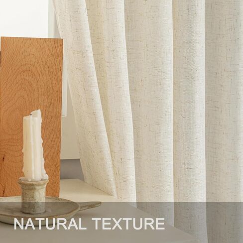 VOILYBIRD Thick Linen Texture Curtains 63 Inches Long for Bedroom, Rustic Farmhouse Drapes Light Filtering Semi Sheer 2 Panels, Back Tab & Rod Pocket, 52x63, Beige in Saudi Arabia