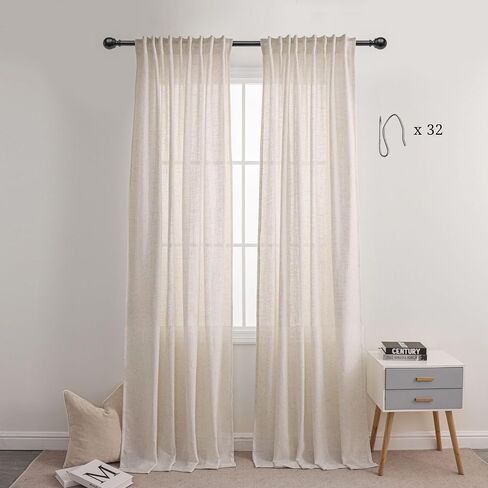 VOILYBIRD Thick Linen Texture Curtains 63 Inches Long for Bedroom, Rustic Farmhouse Drapes Light Filtering Semi Sheer 2 Panels, Back Tab & Rod Pocket, 52x63, Beige in Saudi Arabia