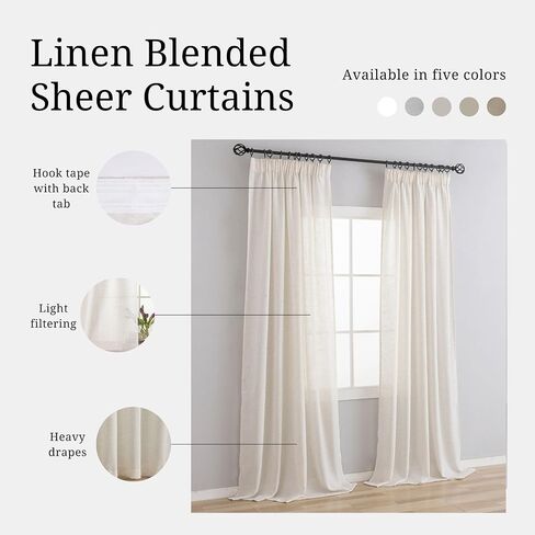 VOILYBIRD Thick Linen Texture Curtains 63 Inches Long for Bedroom, Rustic Farmhouse Drapes Light Filtering Semi Sheer 2 Panels, Back Tab & Rod Pocket, 52x63, Beige in Saudi Arabia