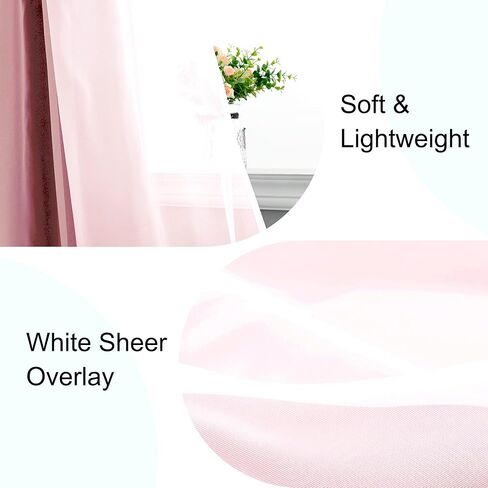 100% Blackout Double Layer Curtains, Blackout Curtains with Sheer Overlay for Living Room, Children's Room, Grommet Thermal Insulated Privacy Curtains with Tiebacks, 2 Panels, 52x84, Grey in Kuwait