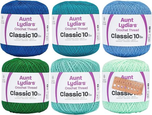 Coats & Clark Aunt Lydia's Crochet Thread Cotton Classic 10-6 Skein Assortment (Ocean) in Saudi Arabia