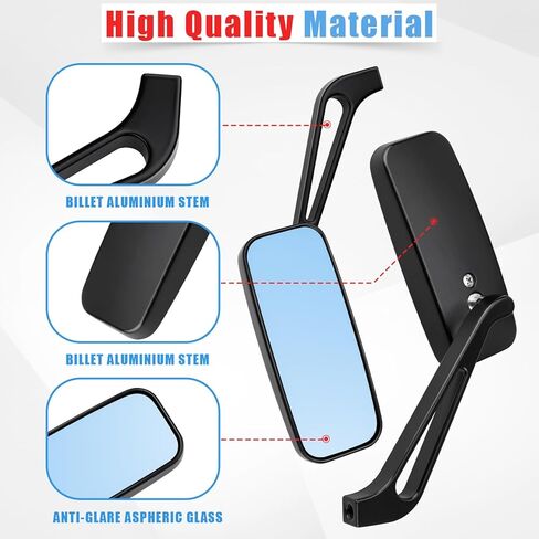 مرايا المقود للدراجات النارية 8 مم / 10 مم مستطيلة سوداء للدراجات النارية مرايا جانبية للرؤية الخلفية متوافقة مع كاواساكي سوزوكي ياماها كروزر تشوبر in Kuwait