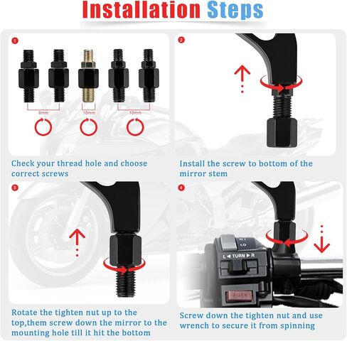 مرايا المقود للدراجات النارية 8 مم / 10 مم مستطيلة سوداء للدراجات النارية مرايا جانبية للرؤية الخلفية متوافقة مع كاواساكي سوزوكي ياماها كروزر تشوبر in Kuwait