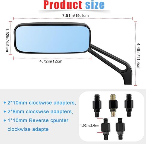 مرايا المقود للدراجات النارية 8 مم / 10 مم مستطيلة سوداء للدراجات النارية مرايا جانبية للرؤية الخلفية متوافقة مع كاواساكي سوزوكي ياماها كروزر تشوبر in Kuwait