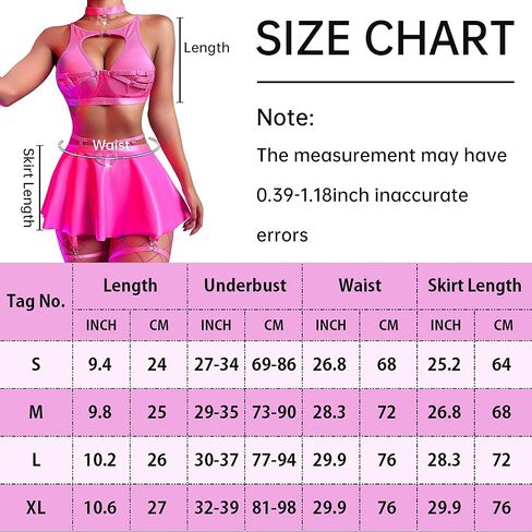 Aivtalk Women's Shiny Faux Leather Lingerie Set with Garter Belt Mini Skirt & Cutout Bra & Chocker S-XL in Kuwait