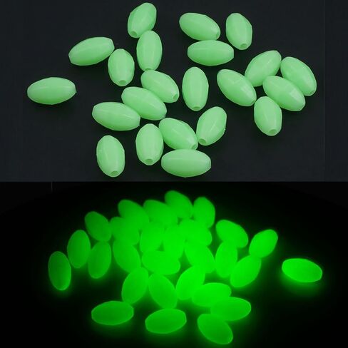 JSHANMEI Glow Fishing Beads Hard Plastic Luminous Beads Green Oval Bait Egg Fish Beads Fishing Line Ball Stopper Tool Jigs Rig Saltwater Fishing Lure Tackles 80pcs in Saudi Arabia