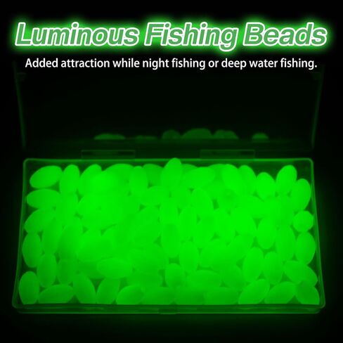 JSHANMEI Glow Fishing Beads Hard Plastic Luminous Beads Green Oval Bait Egg Fish Beads Fishing Line Ball Stopper Tool Jigs Rig Saltwater Fishing Lure Tackles 80pcs in Saudi Arabia